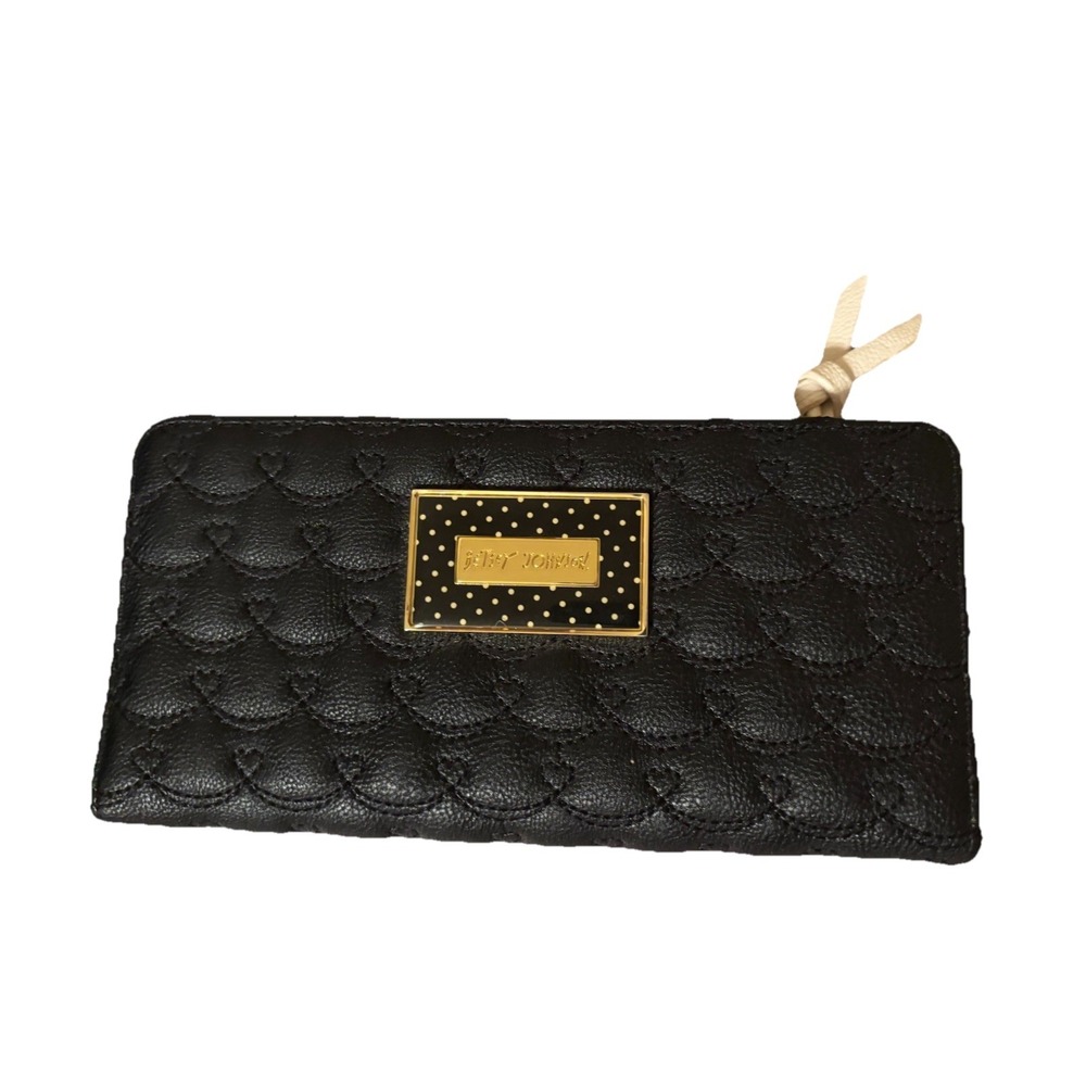 Betsey Johnson QUILTED Vegan‎ Leather Wallet Clutch Preppy Whimsigoth Moto Cards